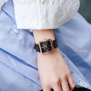 GUOU Women's Watch Leather Square Personality Fashion Fashion Versatile Simple Wind Quartz Watch Waterproof Women's Watches 8096