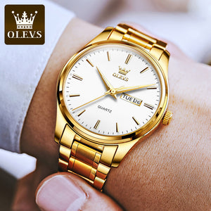 OLEVS watch for men stainless steel strap quartz watch waterproof luminous dual calendar men's watch 6898 steel