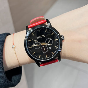 TT new Korean version of the trend fashion watch female temperament ins large dial round leather strap calendar women's 77013 watch