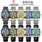 CHENXI2021 New Hollow Automatic Mechanical Watch Men's Waterproof Leather Strap Luminous business men casual Watch CX-8812