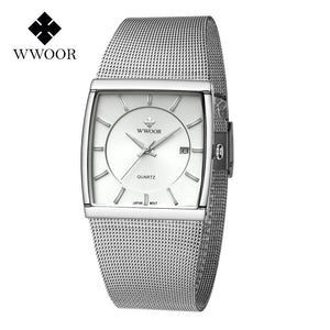 WWOOR 8831 Men's Watch New Fansion Mens Square Quartz Watch Stainless Steel Business Sports Watch