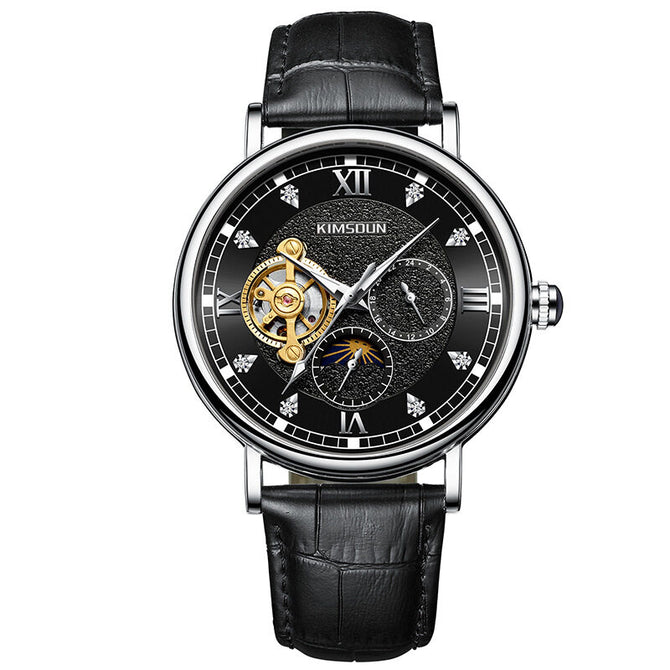 KIMSUDN's new diamond-encrusted hollow sun, moon, and stars automatic mechanical luminous waterproof business men's watch K-2181A