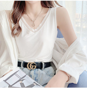 V-neck vest women's slim fit V-neck sexy lace bottoming ice silk thread can be worn outside beautiful back underwear ladies