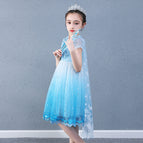 Anna Elsa Dress Fancy Birthday Cosplay Costume New gradient dress princess skirt girls' short sleeve mesh puffy skirt