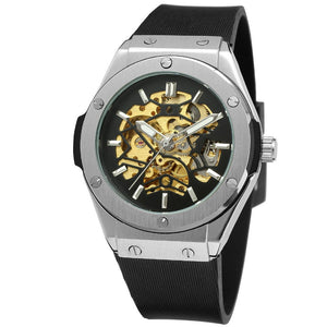 Forsining European American Style Men's Fashion Casual Silver Hollow Skeleton Automatic Mechanical men Watch SLZe11