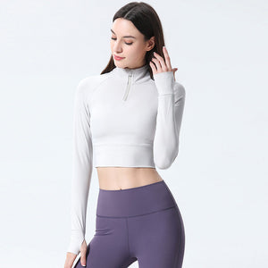 2021 yoga Top zipper stand-up collar tight fitness clothes slimming sports jacket running yoga clothes women long sleeves T-shirt 8248