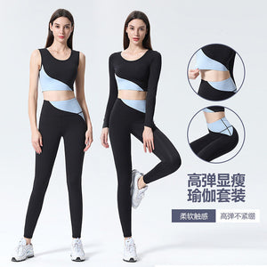 2021 Yoga suits new long-sleeved vest and pants yoga clothing suit women with chest pad and three-piece running fitness set 8257-9098-6145