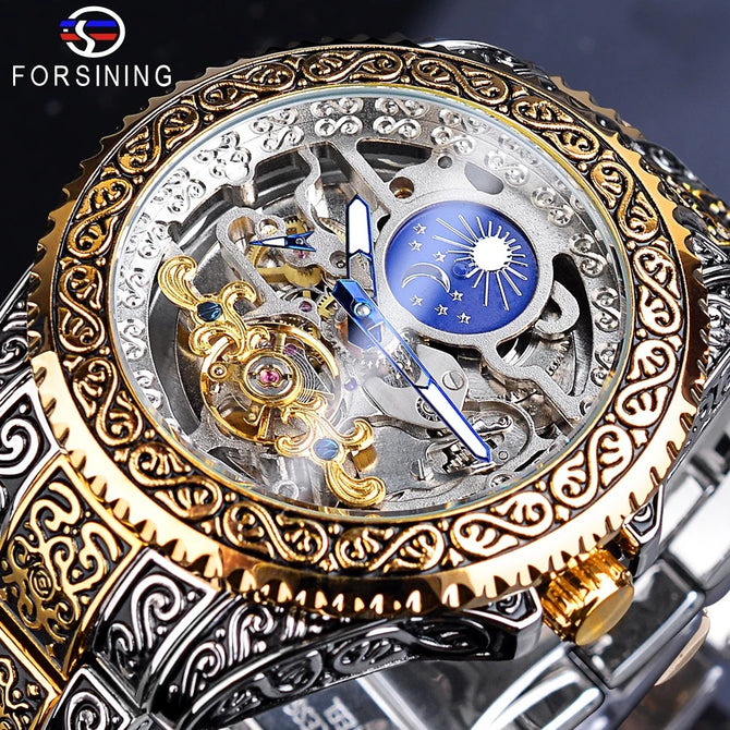2023 New Arival watches Forsing Style Men's Fashion Hollow out Vintage Carved Automatic Mechanical Watch