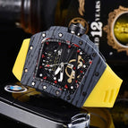 Watch for men Richard Fashion Casual Ghost Head Wood Grain Watch Hollow Carbon Fiber Silicone Quartz Men's Watch 8102