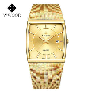 WWOOR Men Watches Top Brand Luxury Square Clock Men Quartz Watch 50M Waterproof Wrist Watch