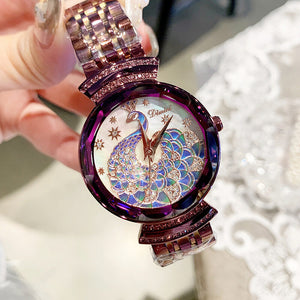 Dimini new peacock watch women's niche casual steel belt rhinestone fashion net red ladies watch 88288