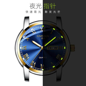 KIMSDUN 1892B Steel Band Watch Men's Waterproof Double Calendar Men's Watch Fashion Quartz Luminous Watch