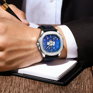CHENXI new leather high-end square mechanical watch men's waterproof luminous automatic hollow mechanical watch CX-8813
