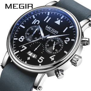 Megir Watch Men's Fashion Genuine Leather Multifunctional Calendar Versatile Large Dial Men's Quartz Watch 2149