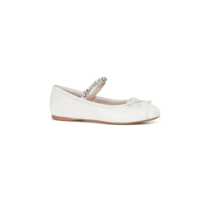 33-43sheii2022 summer super soft rhinestone round toe satin ballerina flat Mary Jane shoes 666-1