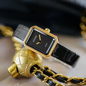 GUOU 6042 Black Gold Sugar Belt Watch Women's Simple Small Square Band Vintage Women's Watches Female Casual Watch