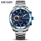 MEGIR 2075 Chronograph Quartz Men Watch Luxury Brand Stainless Steel Business Wrist Watches Men Clock Hour Time Relogio Masculino