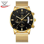 NIBOSI 2309 Men Watch Chronograph Sport Mens Watches Top Brand Luxury luminous Waterproof Full Steel Quartz Gold Clock Men