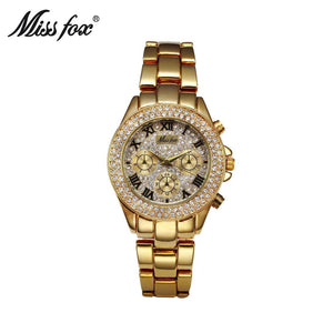MISSFOX Women's Watch Round Alloy European Classic Fashion Quartz Diamond Women's Watch 1846