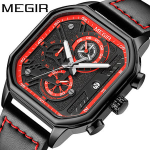 The new Megir square watch trend multi-function timing quartz watch men's leather men's watch 8106