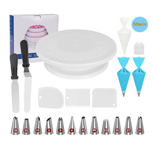 70 in one Cake Decorating Kits Supplies with Cake Turntable 12 Numbered Cake Decorating Tips 2 Icing Spatula 3 Icing Smoother, 2 Silicone Piping Bag 50 Disposable Pastry Bags and 1 Coupler