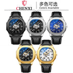 CHENXI new leather high-end square mechanical watch men's waterproof luminous automatic hollow mechanical watch CX-8813