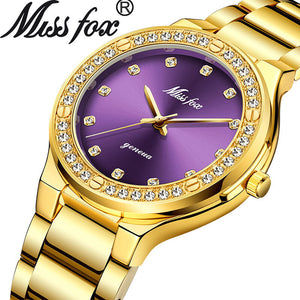 Missfox New Women's Watch Quartz Watch Gold High-end Diamond Ladies Watch 2742