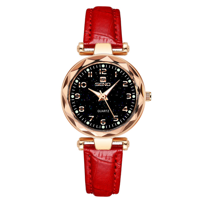 SENO Star Watch Ladies Fashion Trend Waterproof Belt Quartz Women Watch S047