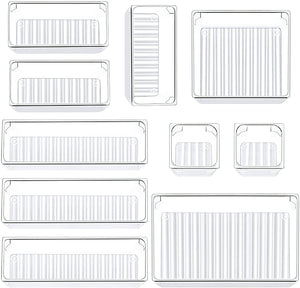 10 Pcs Drawer Organizers 5-Size Makeup Desk Drawer Organizer Plastic Bathroom Storage Bins Versatile Trays Vanity Dividers Container for Bedroom Dresser Kitchen Office