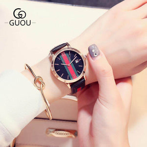 GUOU 8082 Fashion Retro Leather Belt Watch Waterproof Calendar Women's Watch Roman Quartz Watch Women