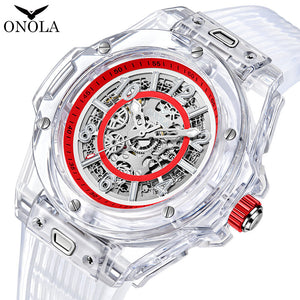 ONOLA ON3836 2023 Fashion New Hollow Automatic Mechanical Watch Men's Waterproof Transparent Case Tape Watch Men