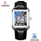 CHENXI Square Skeleton Automatic Mechanical Watch Men's fashion Leather Waterproof men's casual Watch CX-8816