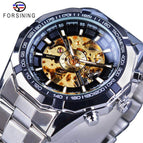 2021 Forsining Stainless Steel Waterproof Men's Skeleton Watches Transparent Mechanical Sport Male Wrist Watches