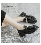 2022 new Korean version of all-match pearl small leather shoes women's slip-on loafers women's round toe thick sole shoes women 811-2