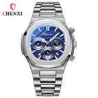 Chenxi Multi-Functional True Three Eyes Six-Pin Men's Watch Calendar Moon Phase Timing Octagonal Live Quartz men Watch CX-922