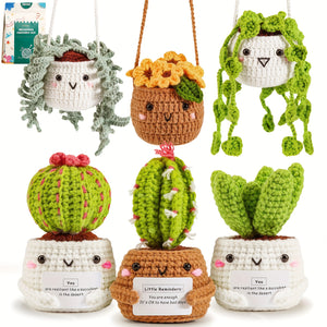 Crochet Kit | Crochet Kit for Beginners | Emotional Support Succulent Crochet & Knitting Kit with Step by Step Video Lessons | 6pcs Succulent Crochet Kit with Crochet Accessories