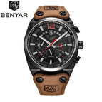 BENYAR 5112 Sport Chronograph Men's Watches Fashion Military Waterproof Leather Luxury Brand Quartz Male Wristwatch