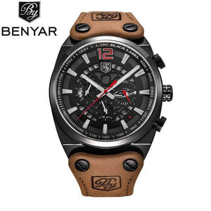 BENYAR 5112 Sport Chronograph Men's Watches Fashion Military Waterproof Leather Luxury Brand Quartz Male Wristwatch