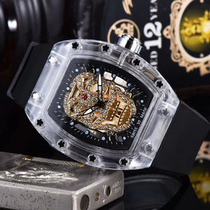 Men's watch Transparent Cutout Ghost Head Quartz Watch Barrel-Shaped Fashion Silicone Men's casual Watch
