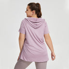 Plus size women T-shirt Slim Fit Thin Fitness Clothes Women's Hooded Short-Sleeved Sports T-shirt Quick-Drying Large Size Long Thigh-Length Yoga running sports Top YY158