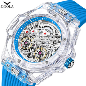 ONOLA ON3835 2023 New men watch Double Flying Wheel Automatic Mechanical Watch Men's Silicone Band Waterproof men Watch