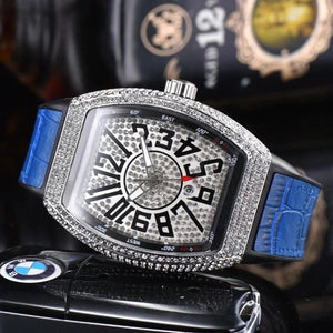 Watch for me Full Diamond Quartz Watch Pin Buckle Fashion Men's Watch Barrel-Shaped Couple Watch 8122