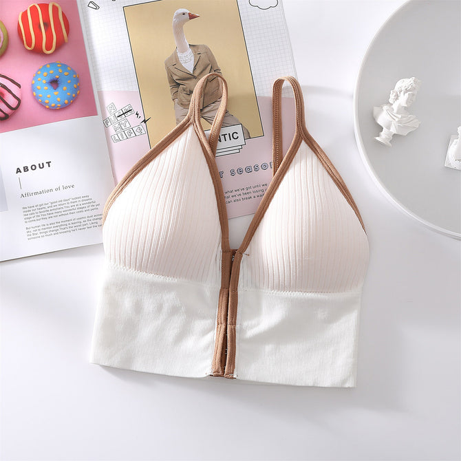 PLUS SIZE Front buckle bra sling underwear contrast color vest female summer big U beautiful back small seamless Bra