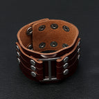 Men's Punk Wide Genuine Leather Big Buckle Rivet Cuff Wristband Bracelet Bangle Punk Style Men's Wide Leather Bracelet