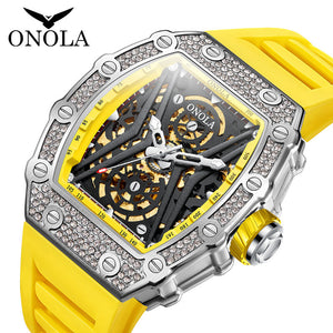 ONOLA diamond-studded live fashion sports automatic mechanical watch men's silicone strap waterproof ON3828D