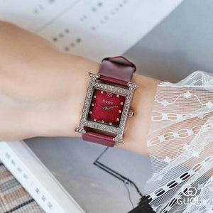 Fashion Guou 8214 Brand Leather Women's Girl Gift Watches Square Simple Casual Quartz Water Resistant Wristwatches