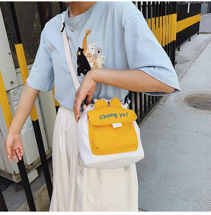 Canvas Bag Women's Bag 2022 New Ins Messenger Bag Lovely 2022 Student Literature and Art One Shoulder Mobile Phone Bag