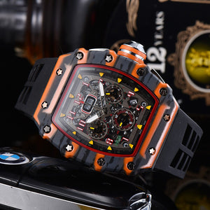 Watch for men Fashion Hollowed-out Barrel Quartz Watch Richard Six-Pin Walking Seconds Sports Casual Men's Watch 1035