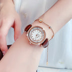 Scottie fashion diamond face temperament diamond watch ladies personality watch women's leather strap 9200