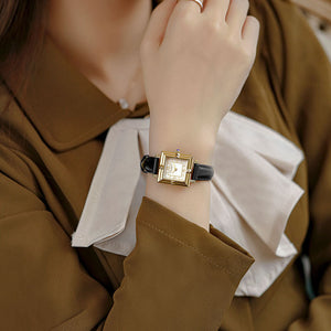 Skhl time and space corridor watch women's retro style new leather small square watch watch women's Watch 3591
